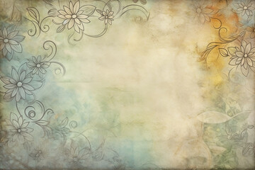 Vintage flowers background. Old grunge paper texture. Ai generated