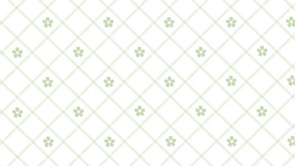 Diagonal green checked pattern and flowers on the white background
