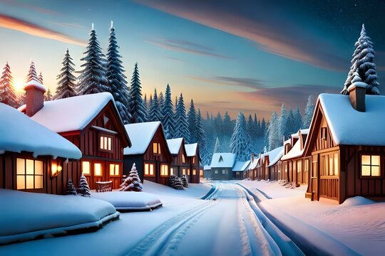 winter landscape with houses