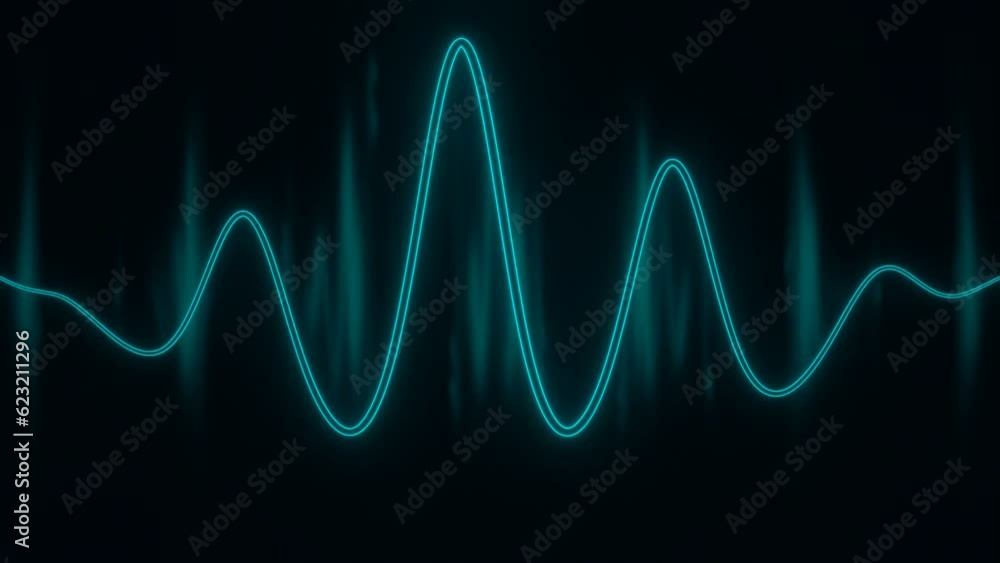 Poster moving wave neon line on black background. design. neon equalizer line with wave oscillations. lowin