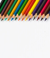 Children's advertising. Colored pencils on a white background. Space for text