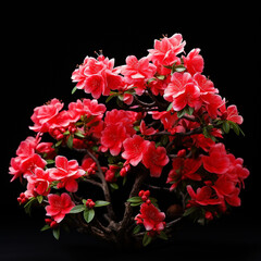 Isolated 3d shrub with red flowers on black background, flowering shrub, bush, flowers, Generative AI