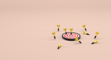 Target, target shooting, dart, correct decisions, bow and arrow, dart on target, hits and misses (3d illustration)