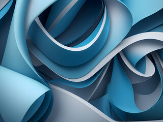 3d render, abstract fashion background with blue wavy ribbons