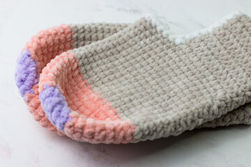 Warm knitted women's slippers. A gift with care. Knitting, hobbies