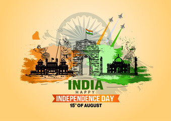 Happy Independence Day of India. monument and Landmark. abstract vector illustration graphic design.