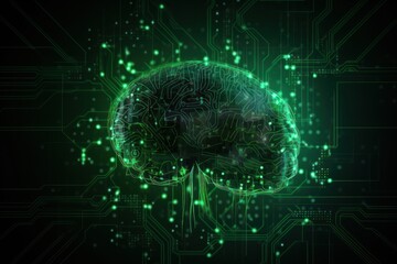 Human brain Artificial intelligence computer data technologies. Futuristic Cyber Technology Innovation. Brain with circuit board and microchips. Deep machine learning and AI neural network concept.