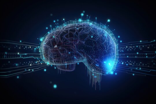 Human brain Artificial intelligence computer data technologies. Futuristic Cyber Technology Innovation. Brain with circuit board and microchips. Deep machine learning and AI neural network concept.