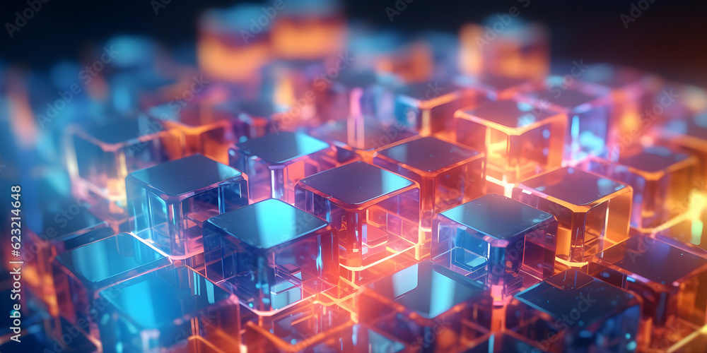 Canvas Prints futuristic cyberspace background, 3d style of data processing. futuristic technology. colorful cubes