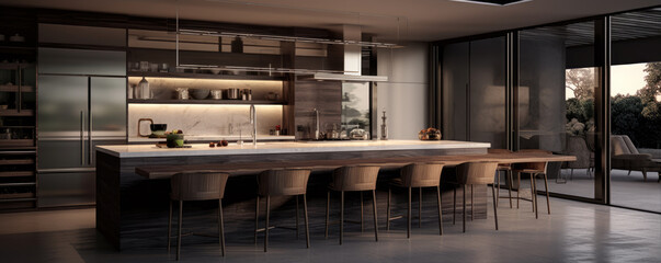 Kitchen detail in new luxury house. wide banner