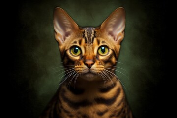 Portrait of a bengal cat with green eyes. Generative AI