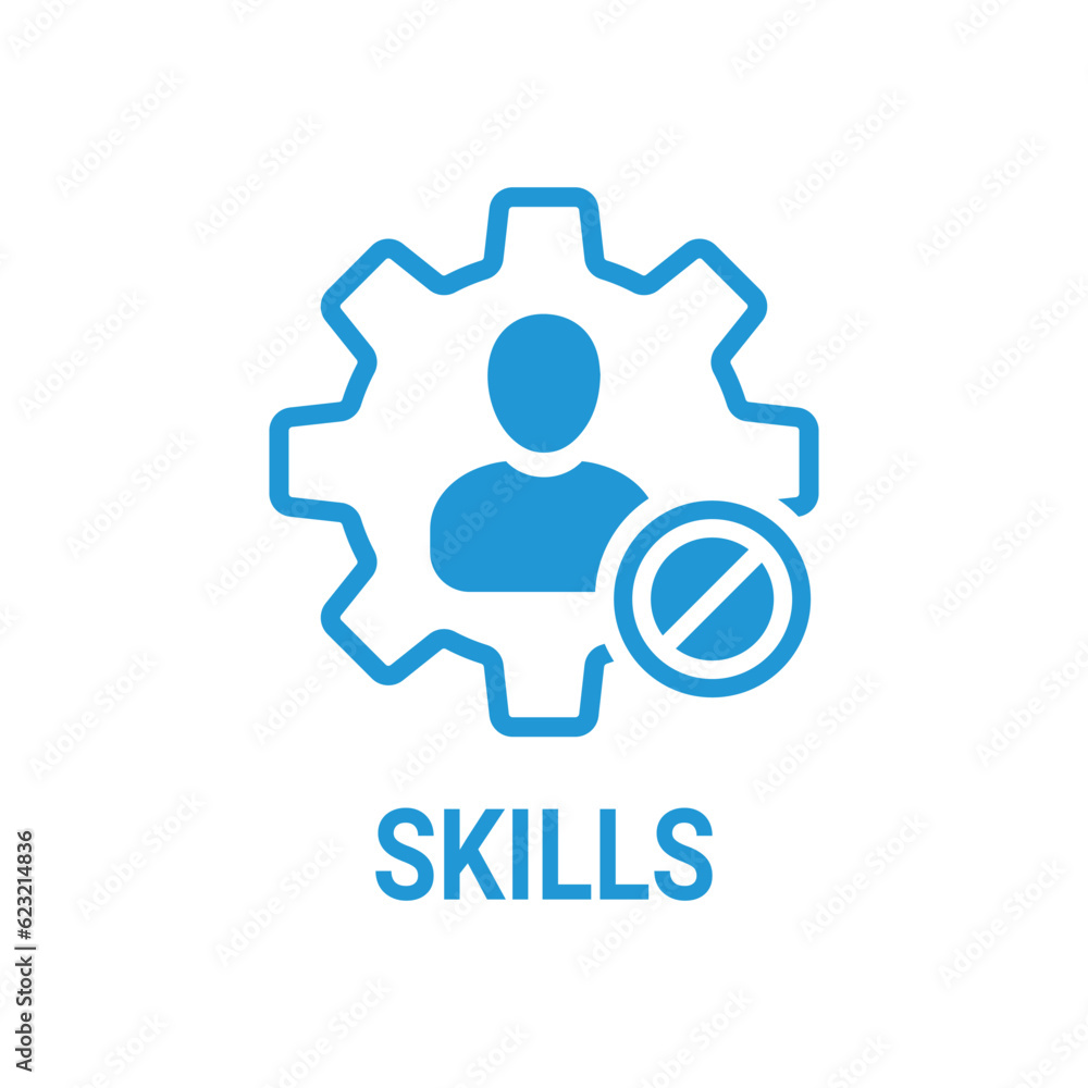 Poster skills icon with not allowed sign. skills icon and block, forbidden, prohibit symbol. vector icon