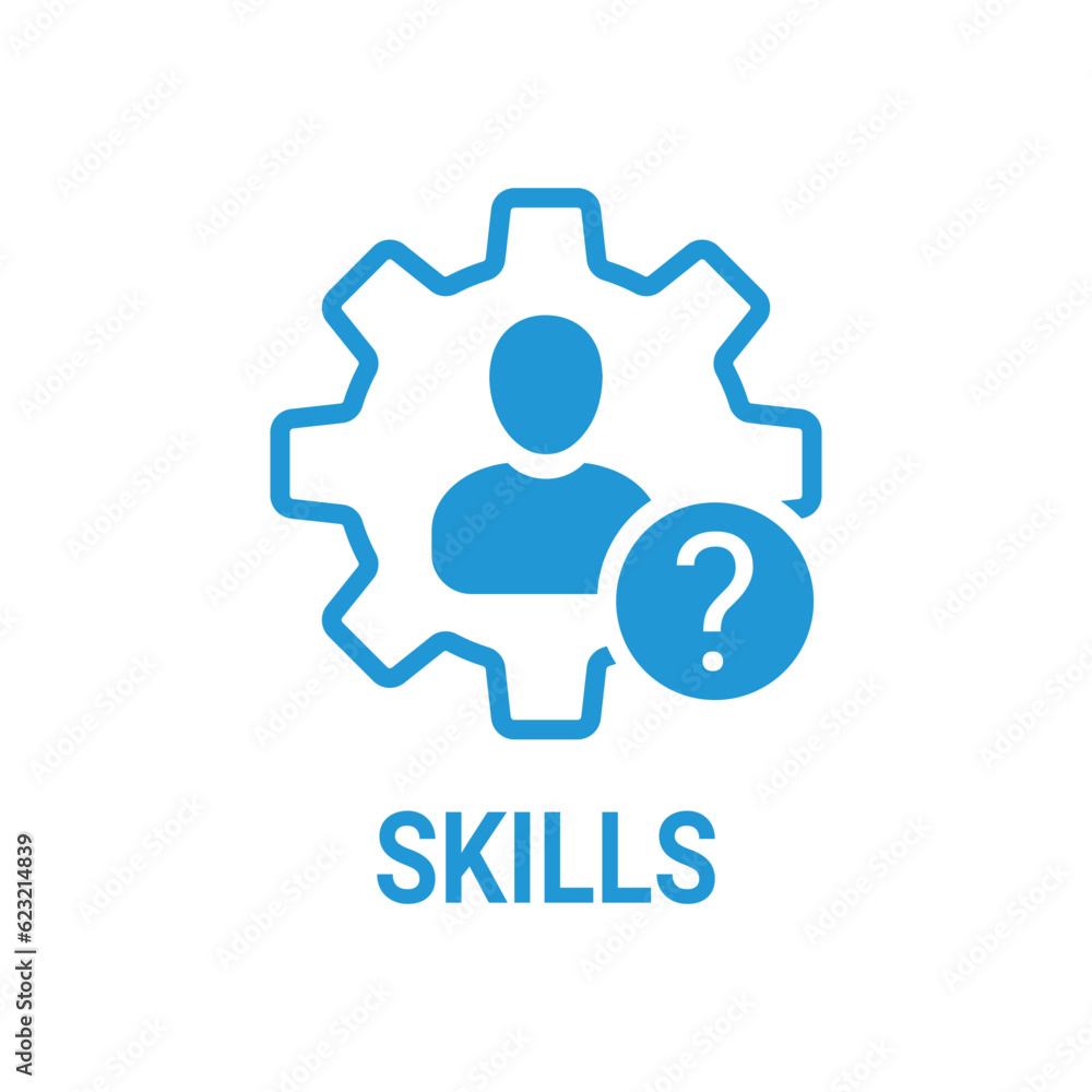 Poster skills icon with question mark. skills icon and help, how to, info, query symbol. vector icon