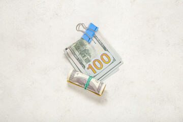 Dollar banknotes on light background