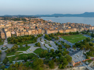 Fototapeta na wymiar Drone view of Famous corfu town in summer, Corfu Greece