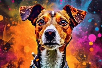 Portrait of a jack russell terrier dog created with bright paint splatters. Generative AI - obrazy, fototapety, plakaty