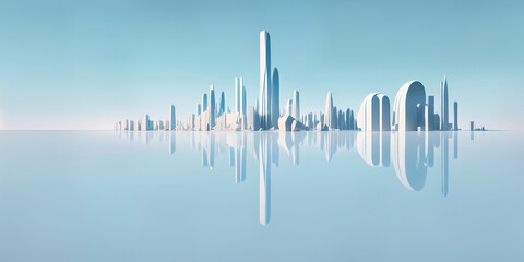Obraz premium Modern City 3D render view. Minimalist modern architecture 