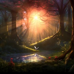 Photo fantasy forest landscape magical background