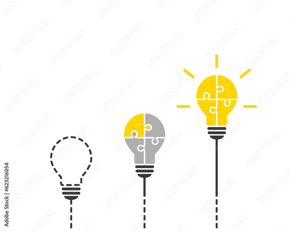 Aufkleber process of an innovative idea concept with light bulb made of puzzle. thinking, solution and innovat