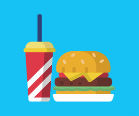 burger with drink vector icon design
