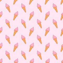 Hand drawn seamless pattern of ice cream horn.