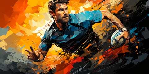 Strength and Skill: Creative Male Rugby Player Illustration. Rugby World Cup concept - obrazy, fototapety, plakaty