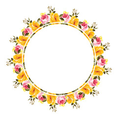 Watercolor floral wreath of yellow peony flowers. Template for invitation,card, save the date, postcard, banner, poster, mothers day, women day, birthday, bridal shower, newborn card. Vector