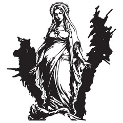 Our Lady virgin Mary. Vector illustration Madonna silhouette laser cutting