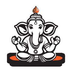 Indian wedding card clip art Lord Ganesha God Ganpati line art black and white clip art for screen , vector illustration cartoon