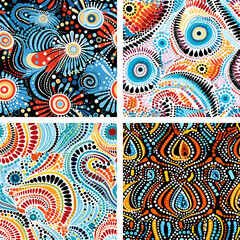 Set of traditional australian aboriginal native design seamless pattern