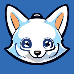 blue fox head with white details, vector illustration cartoon