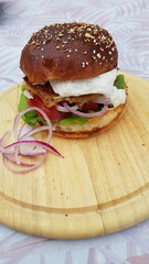meatless hamburger on a wooden background