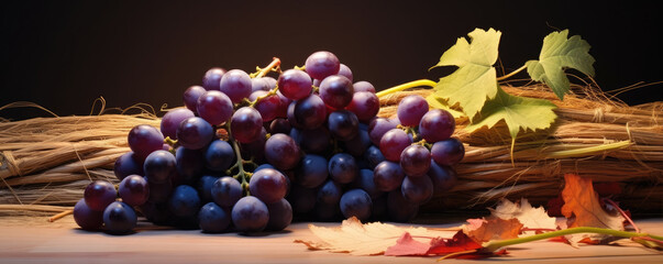 Fototapeta premium Bunch of red fresh grapes on autumn background.
