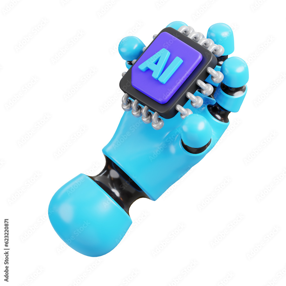 Aufkleber robot hand holding ai micro chip icon isolated. ai support in business and artificial intelligence t