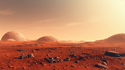 Naklejka premium the Mars surface, ochre - hued, dusty terrain, starry sky backdrop, exploring the Red Planet, high definition