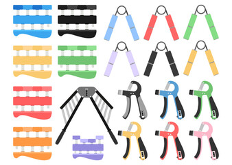 Vector Graphic Collection of Simple Exercise Equipment using Grip Strength in Different Colors (Hand Grip Strengthener)