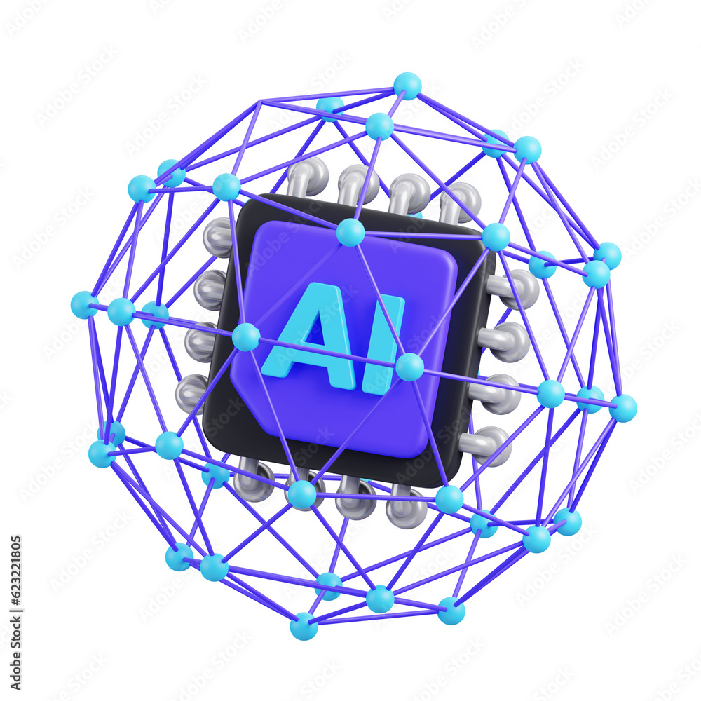 Aufkleber ai network icon isolated. ai support in business and artificial intelligence technology concept. 3d 