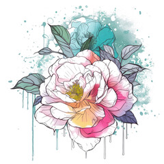 Watercolor Camellias Clipart featuring a vibrant bouquet of camellia flowers in various shades of pink and red, delicate petals unfurling in full bloom, Generative Ai