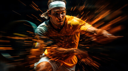 tennis player with yellow t-shirt, feeling of speed, sporty concept