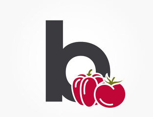 lowercase letter b with bell pepper and tomato. creative vegetable alphabet logo. harvest and agriculture design