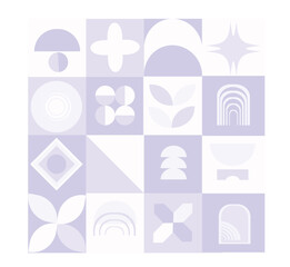 Trendy geometric pattern, vector background. Geometry abstract print design. Op art, neo geometry, bauhaus. Abstract elements set brutalist style, brutalism simple figures for posters. Modern vector.