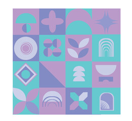 Trendy geometric pattern, vector background. Geometry abstract print design. Op art, neo geometry, bauhaus. Abstract elements set brutalist style, brutalism simple figures for posters. Modern vector.