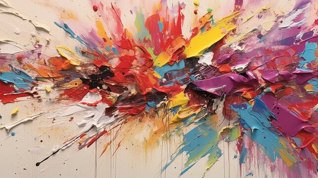 The vibrant and chaotic dance of various paint splashes, capturing the essence of creativity and artistic freedom. Generative AI