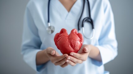 Female doctor holding in hands medical model anatomic organ – heart.