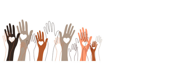Human hands. Diverse group of people. People equity help.