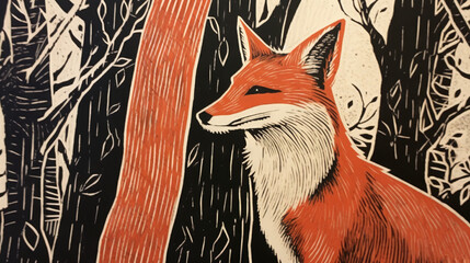  a picture of a red fox in a forest with trees.  generative ai