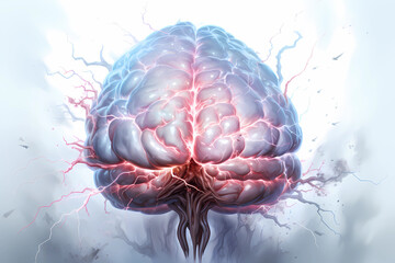 Back view of a human brain. electrifying signals emitter. Generative AI