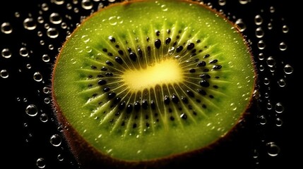  a kiwi slice with water droplets on it's surface.  generative ai