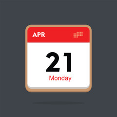 monday 21 april icon with black background, calender icon