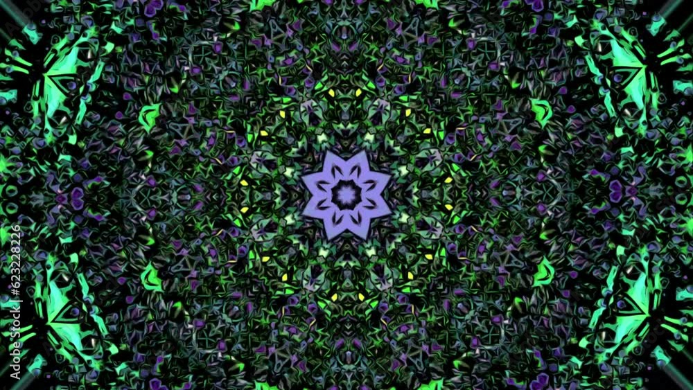 Poster psychedelic animated geometric colorful background. design. trippy abstract blurred mandala pattern.